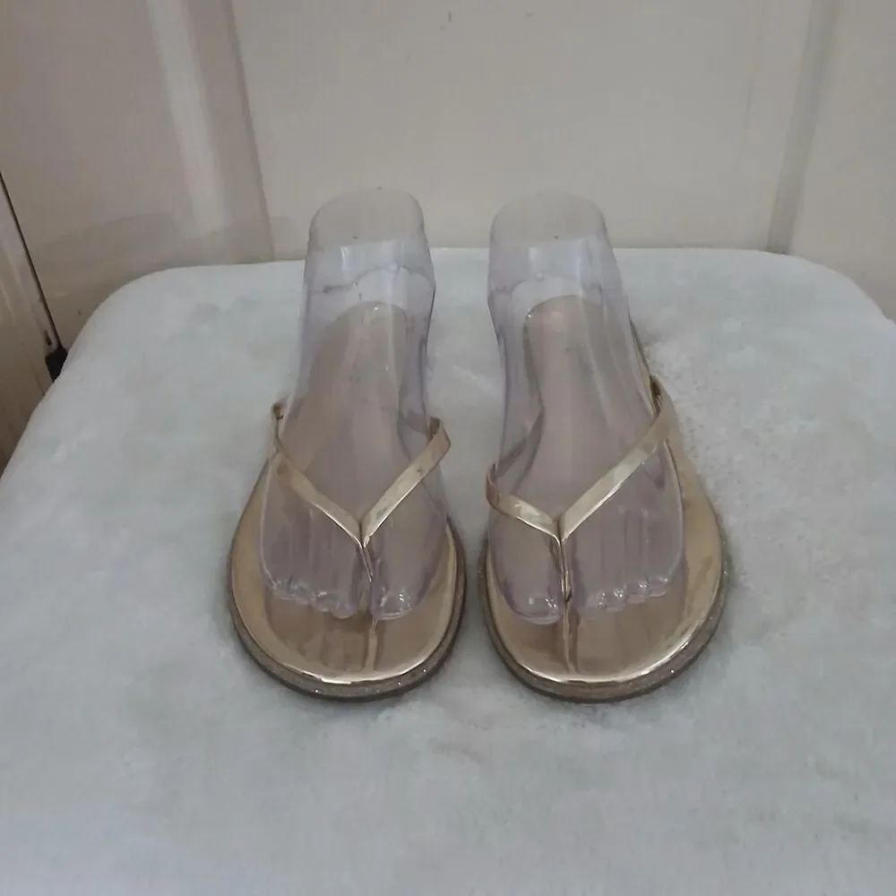 Vintage Y2K Bebe Mcbling Metallic Gold Flip Flops Thong Sandals 8.5 Indie Bratz